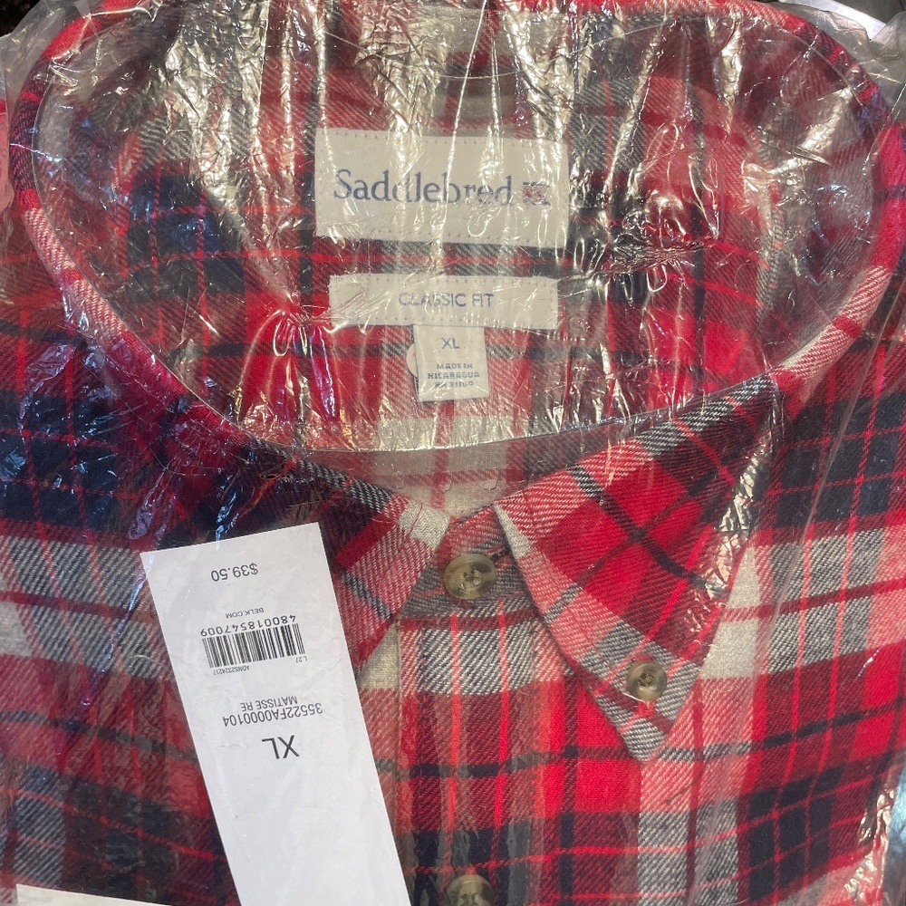New Saddlebred Men's XL Plaid Flannel Button Down Shirt Red / Blue Long Sleeve